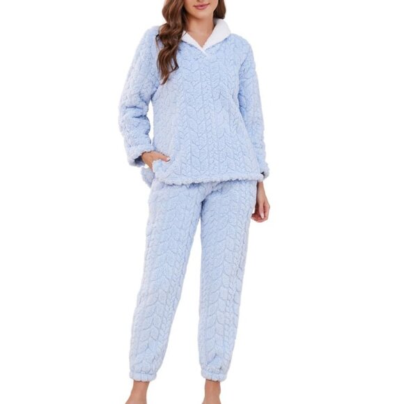Women's Fleece Pajama Set Soft Plush Sleepwear Loungewear 2 Piece